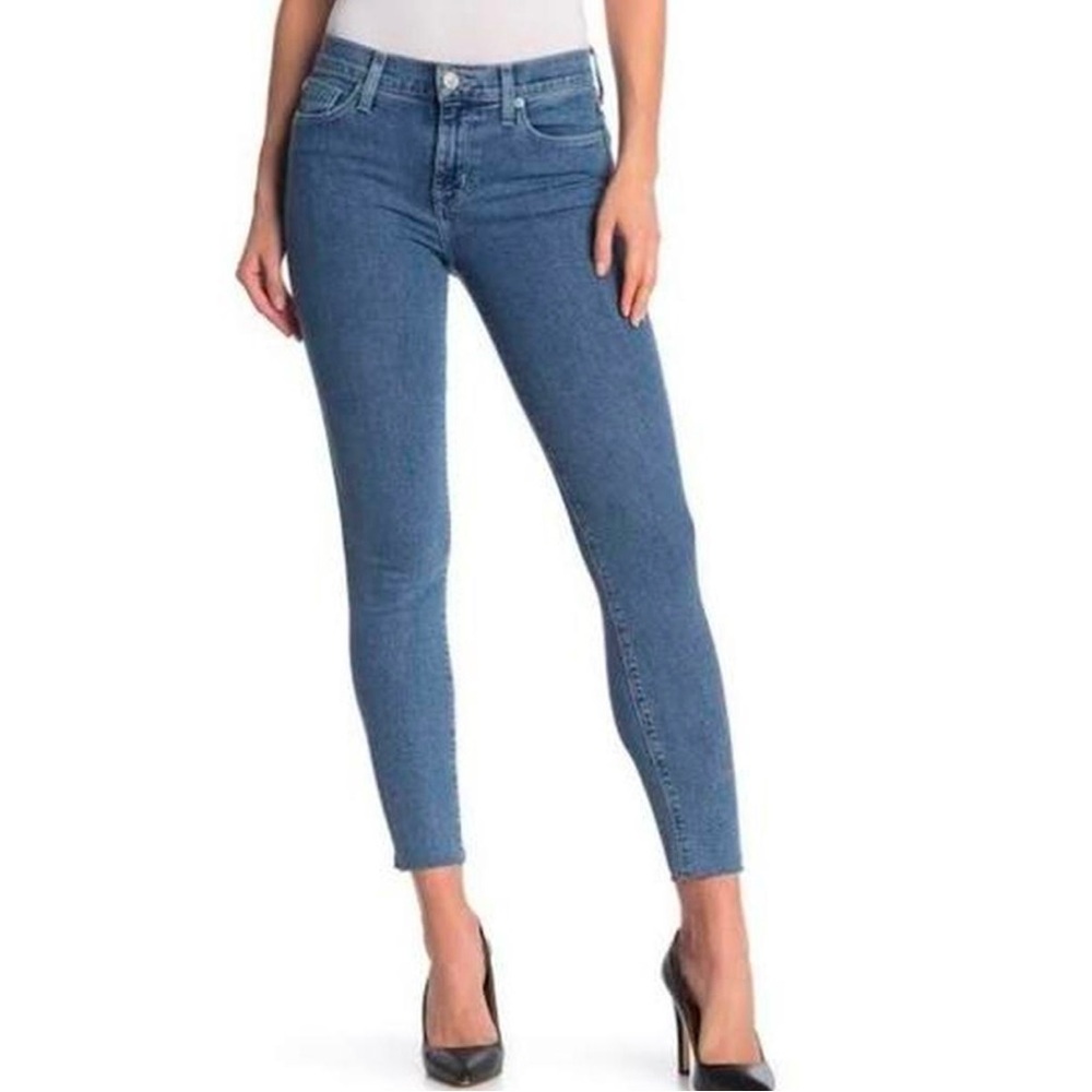 Hudson Fringe Hem Mid Rise Medium Wash Ankle Cropped Super Skinny Jeans Size 25